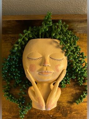 Head Planter w/Faux Succulents